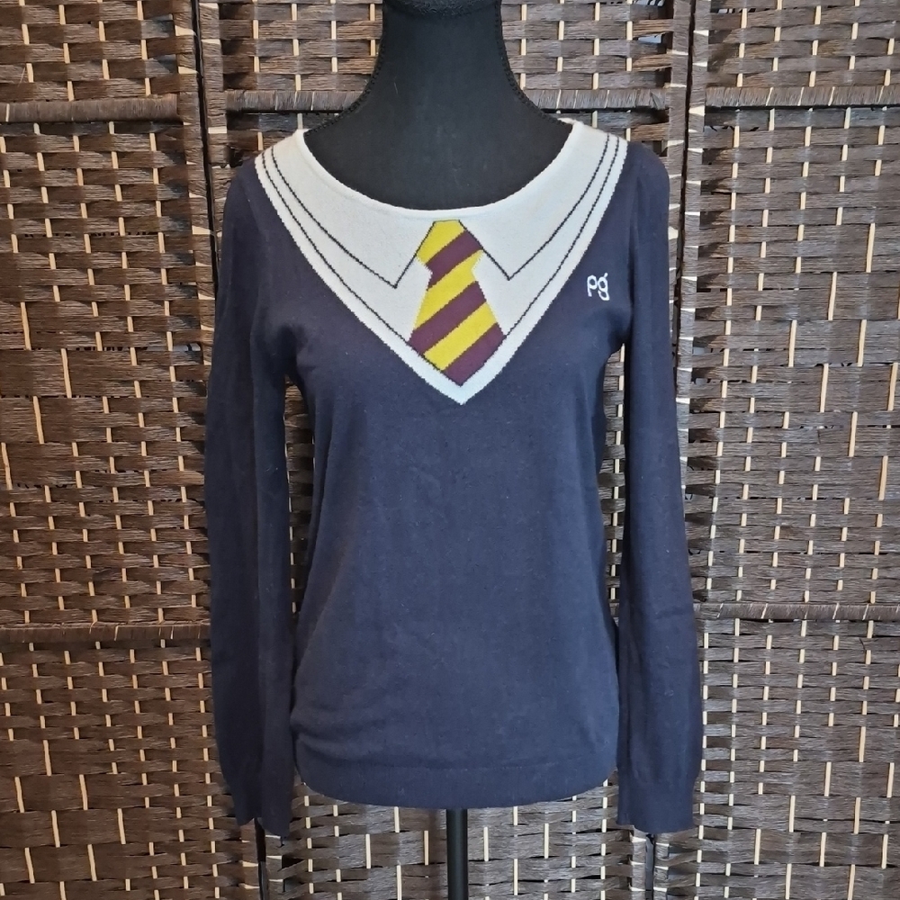 Women's Navy Sweater with School Tie Design